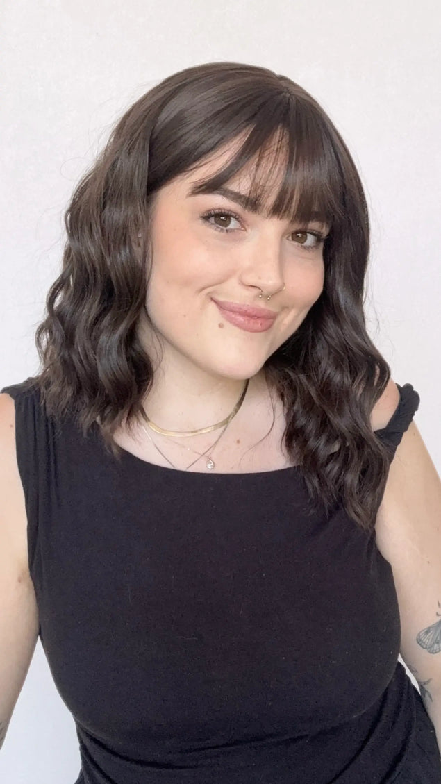 heat safe wavy dark brunette wig for hairloss.