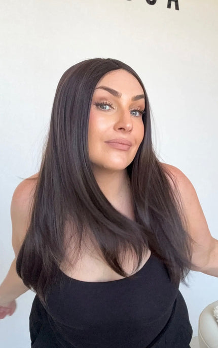 heat safe synthetic hair wig, middle part, dark hair wig, australia gold coast.