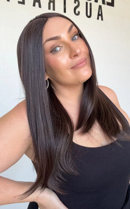 heat safe glueless dark brunette synthetic wig australia.