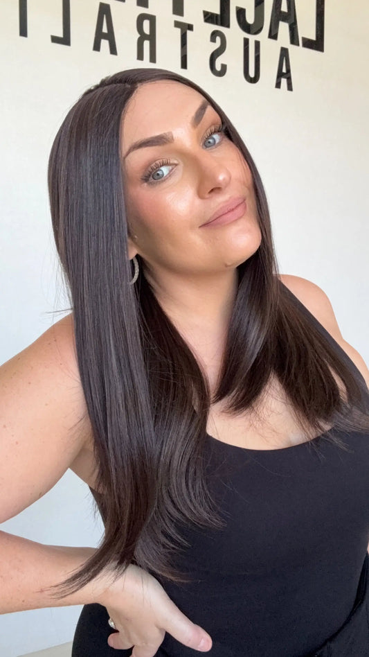 heat safe glueless dark brunette synthetic wig australia.