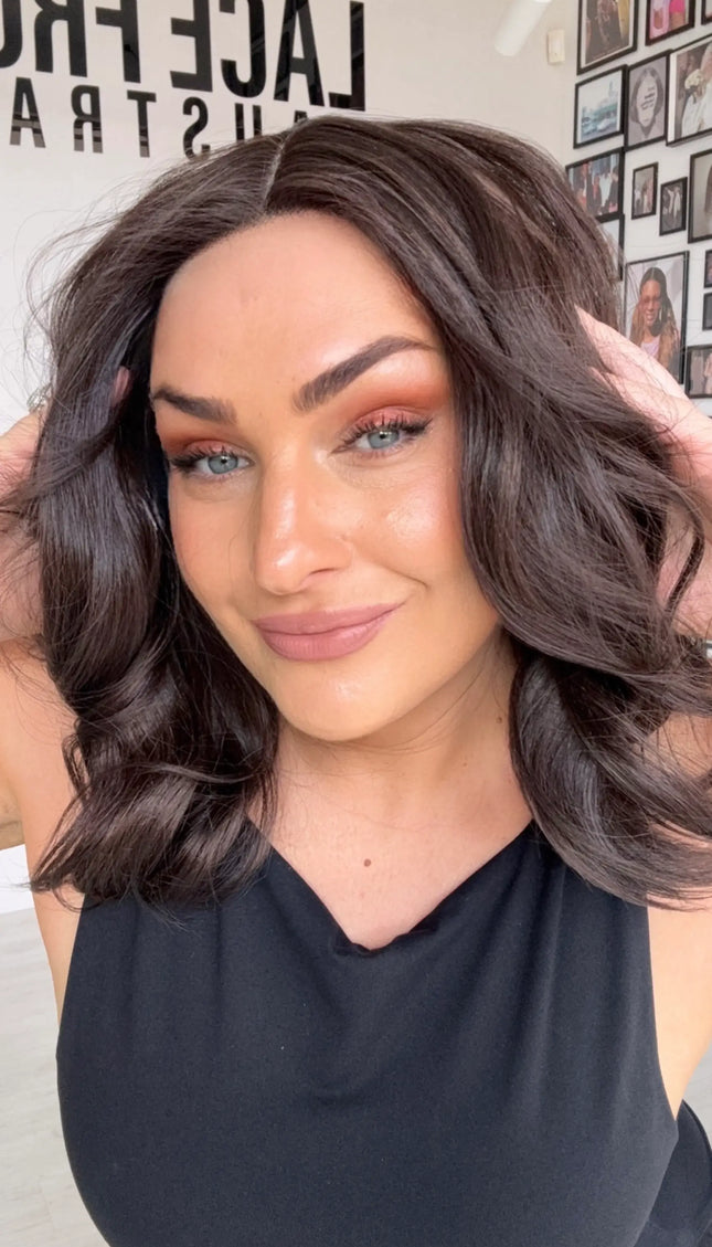 heat safe synthetic wig australia, dark brunette wavy hair wig.