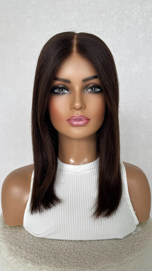 Ready to ship, sale lace front dark chestnut colour, 18 inch length.