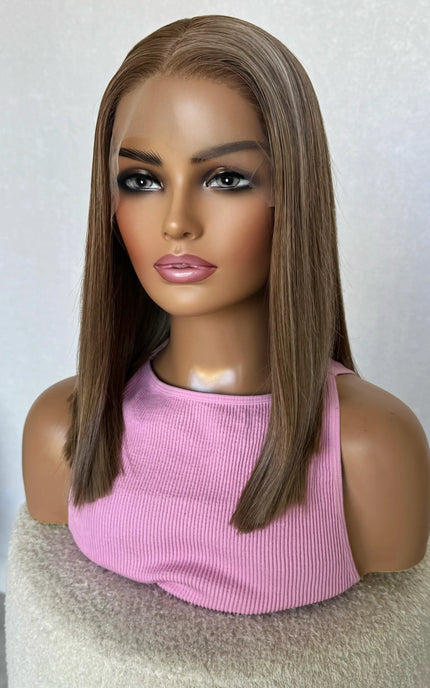 long bob dark golden blonde wig, heat safe wig australia, glueless synthetic wigs.
