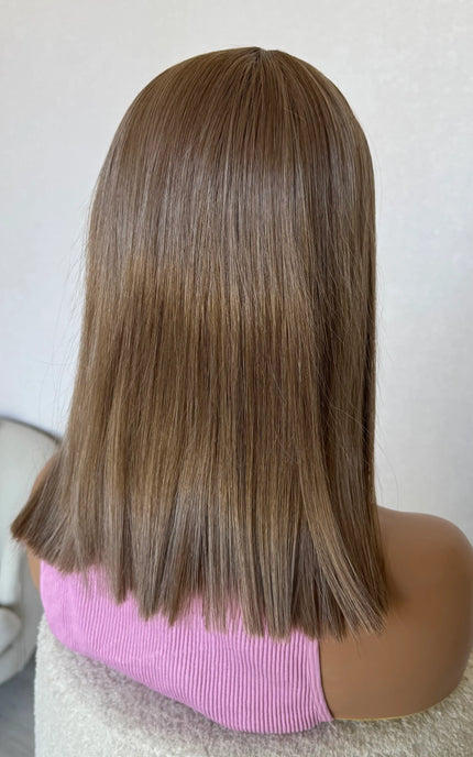 blunt cut long bob from behind, dark golden blonde lacefront wig australia.