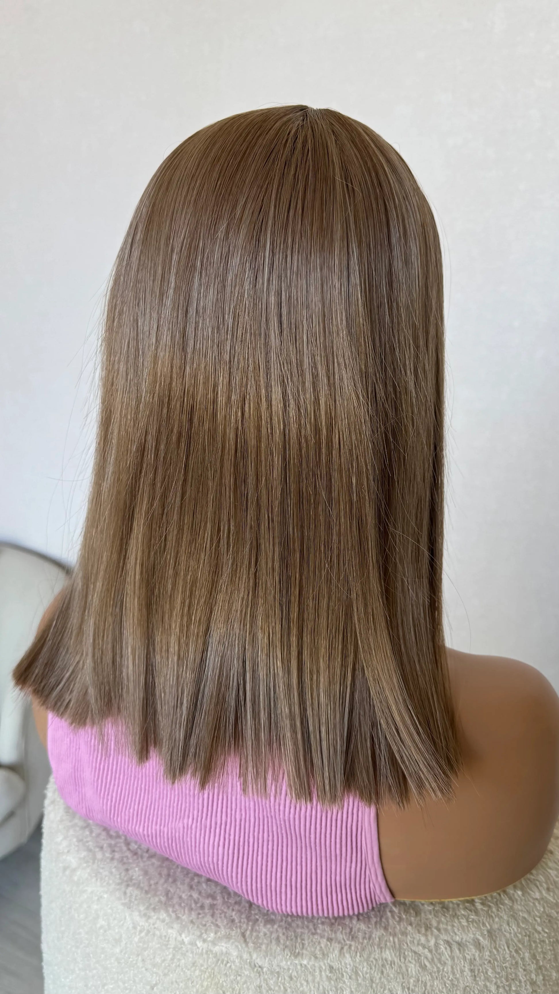 blunt cut long bob from behind, dark golden blonde lacefront wig australia.