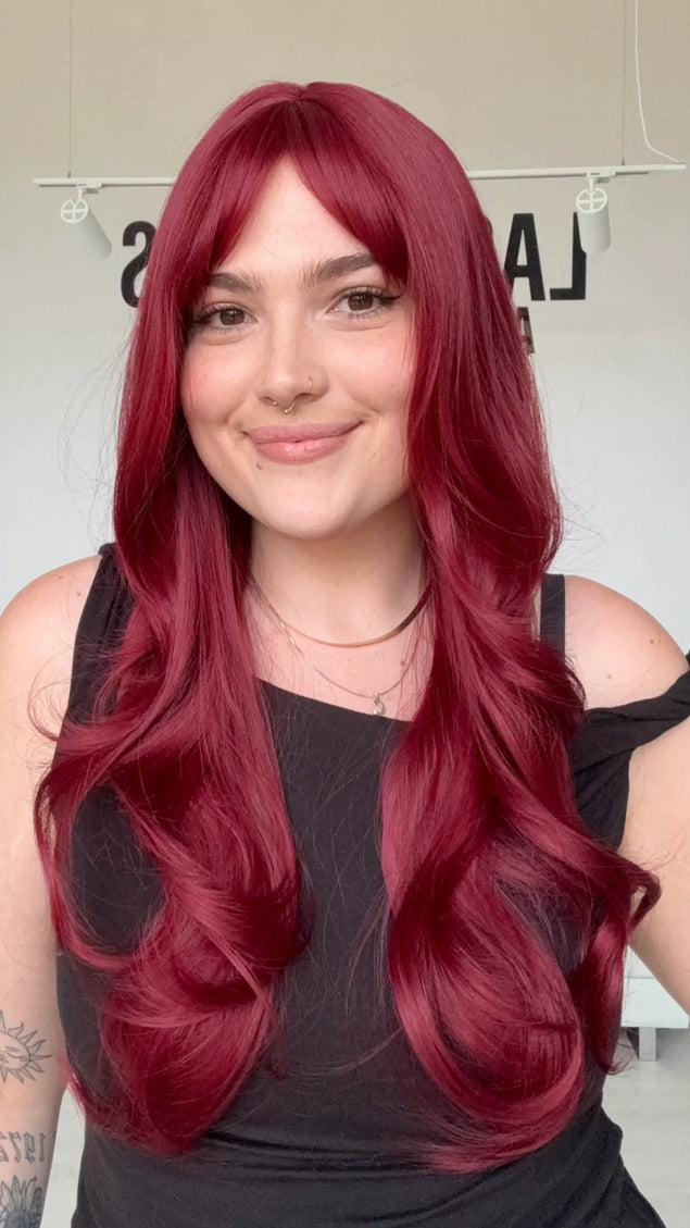 long length red hair glueless synthetic wig with heat safe hair, australia.
