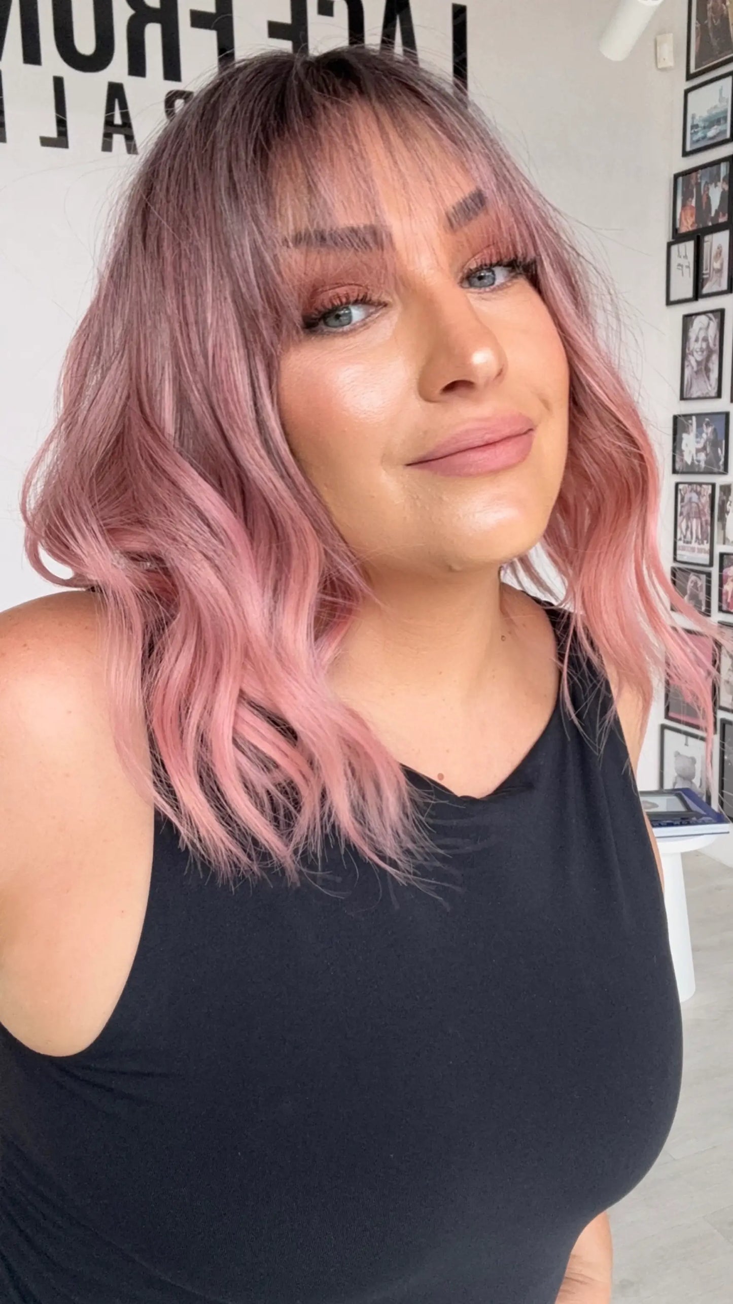 wavy hair wig darker root, middle part, heat safe synthetic wig.