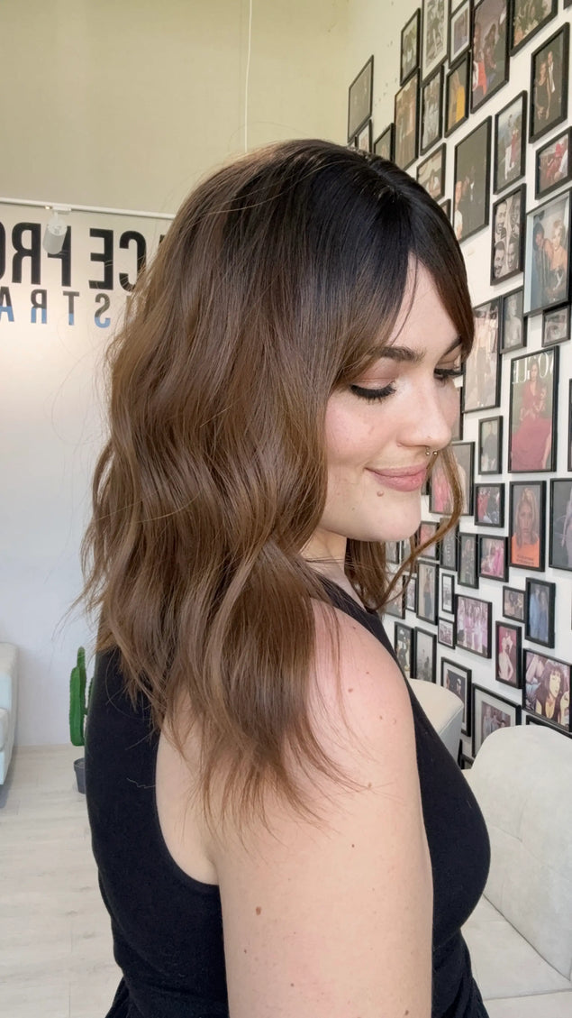 heat safe glueless dark brown ombre synthetic topper, synthetic toppers australia, gold coast.
