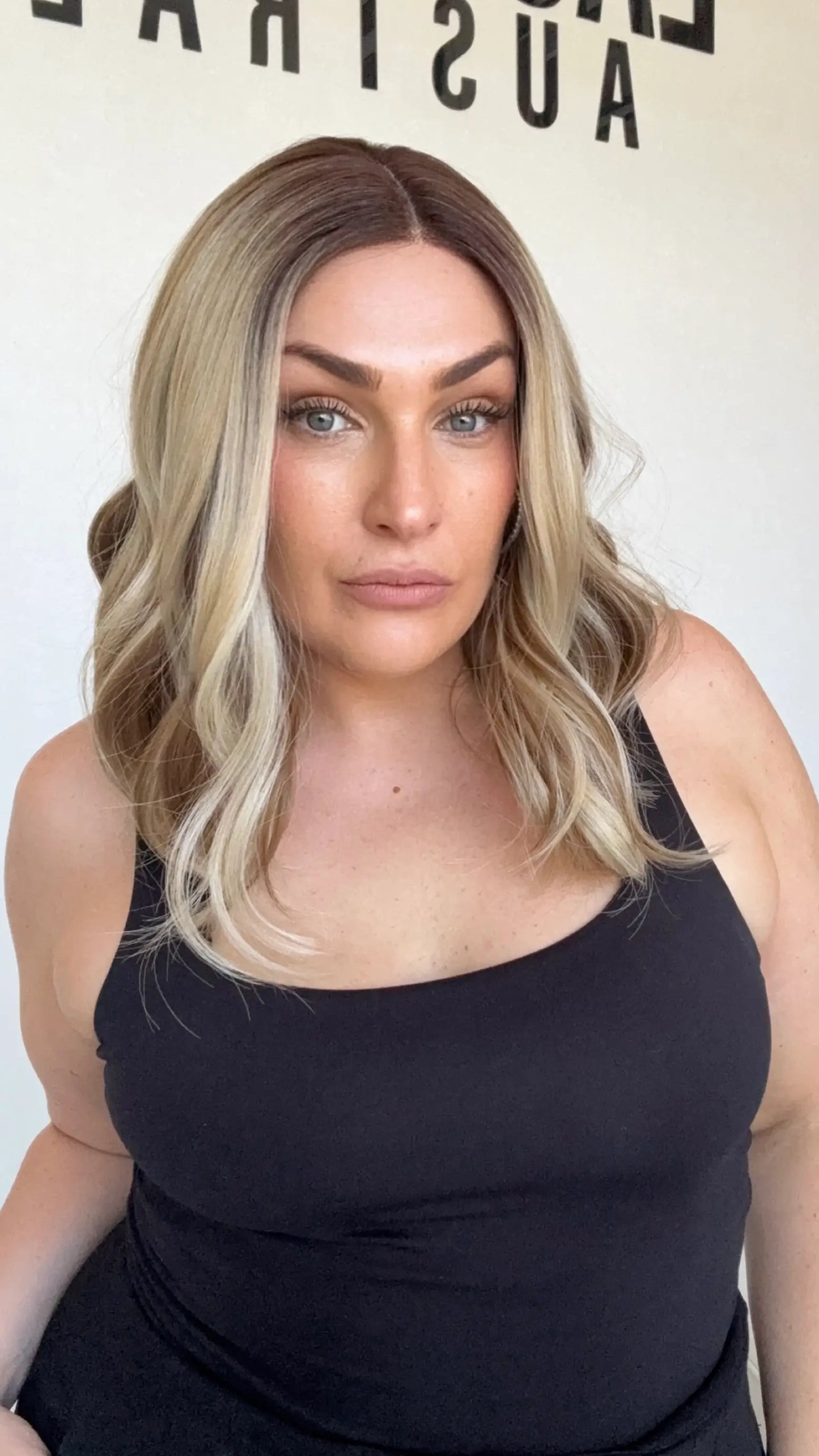 synthetic wig multi colour, darker root wavy hair, lace front wig australia, gold coast.