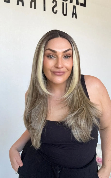 t-part glueless synthetic wig, heat safe hair, gold coast australia. long layered hair.