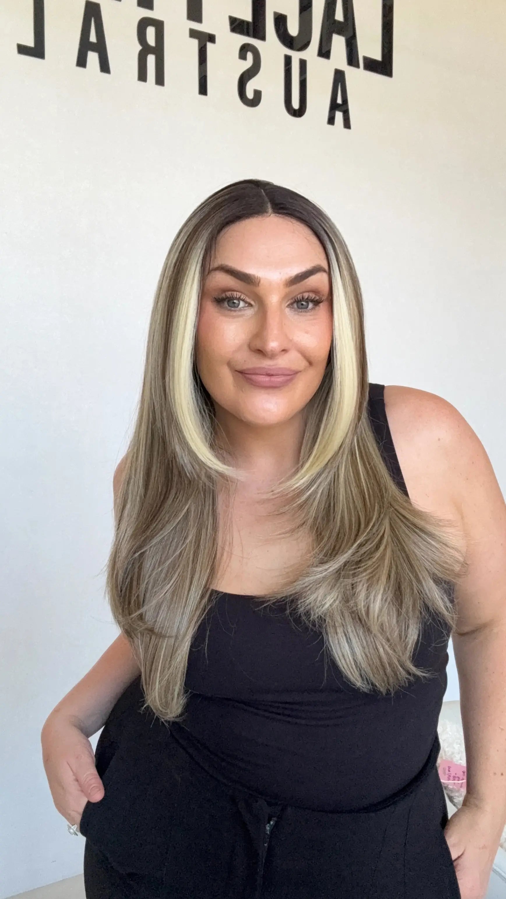 t-part glueless synthetic wig, heat safe hair, gold coast australia. long layered hair.