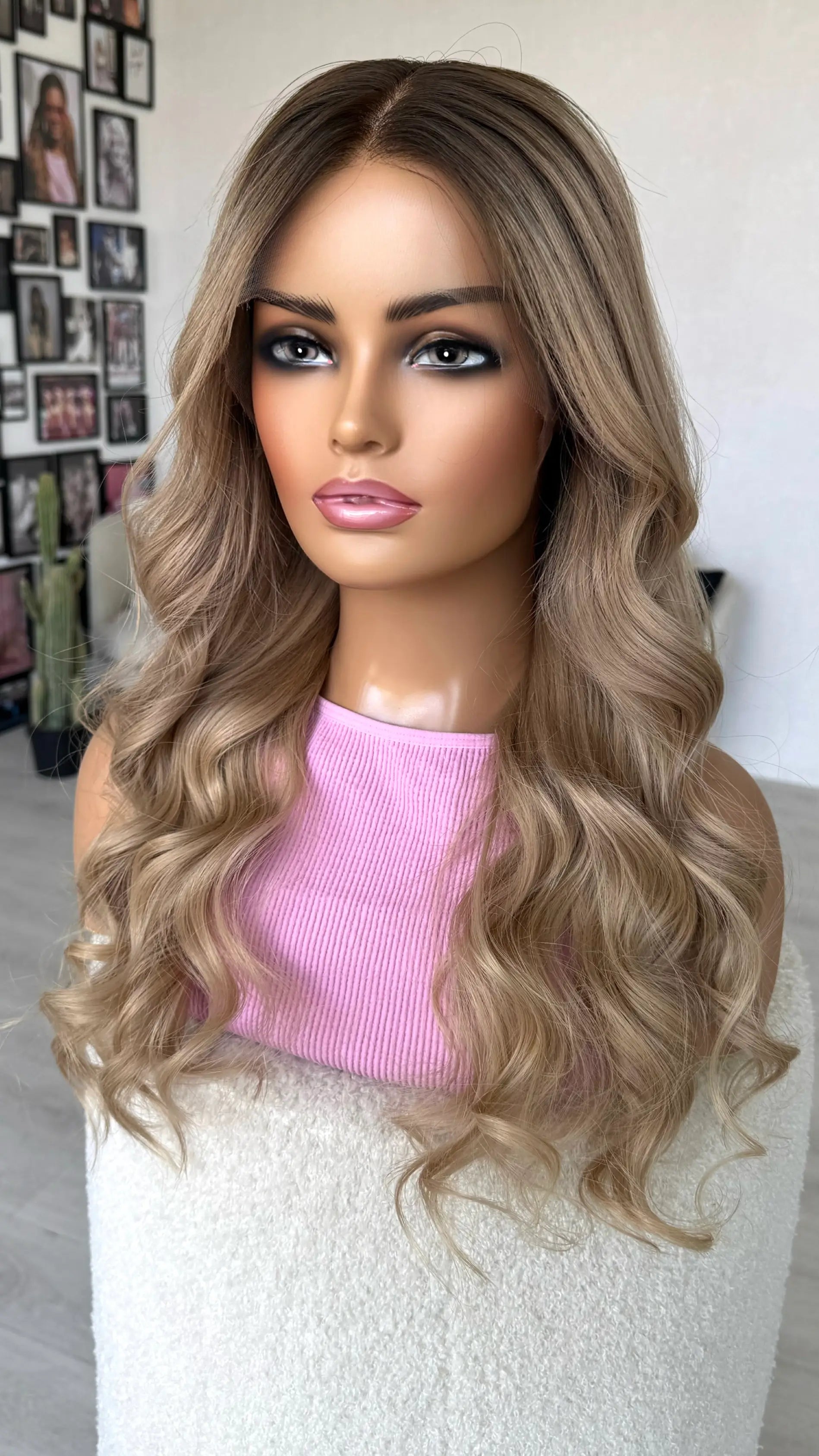 winter colour, lace front human hair wig,   australia, 24 inch hair, curled.