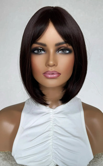 fringe wig 12 inch dawn red brunette