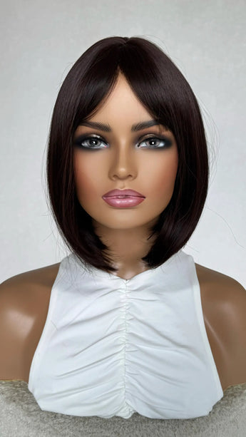 fringe wig 12 inch dawn red brunette