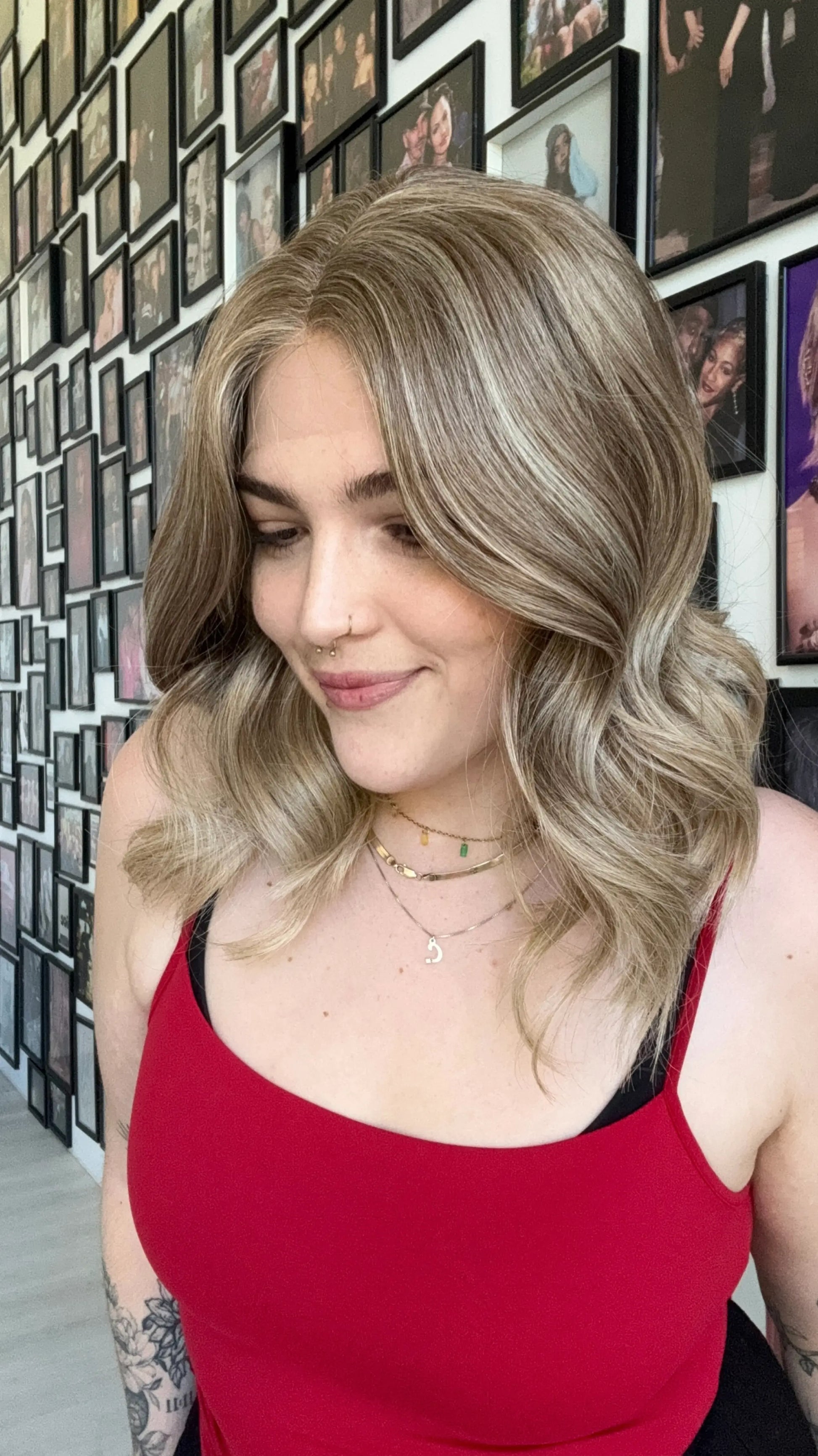 sandy blonde lace front wig, long bob length australia.