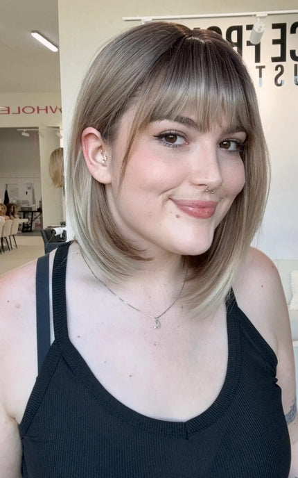 bob length blonde ombre synthetic wig for hairloss, glueless wig.