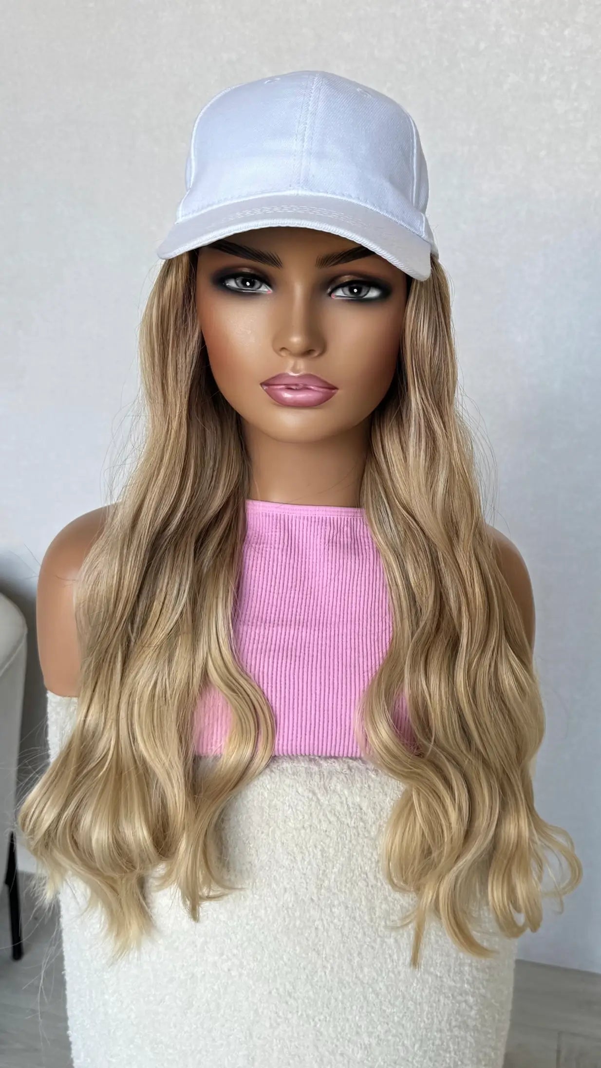 soft blonde wavy hair hat synthetic wig, heat safe hair australia.