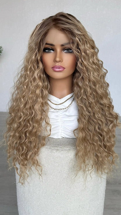 left side part, long curly lacefront wig, australia wigs.
