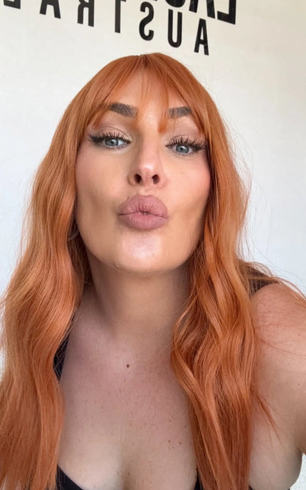 bright copper ginger fringe wig, heat safe and glueless snythetic wigs australia.