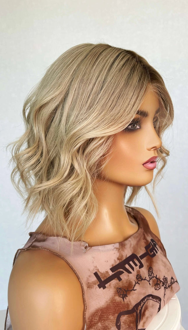 medical lace front human hair wavy blonde wig for women with hairloss made in australia.