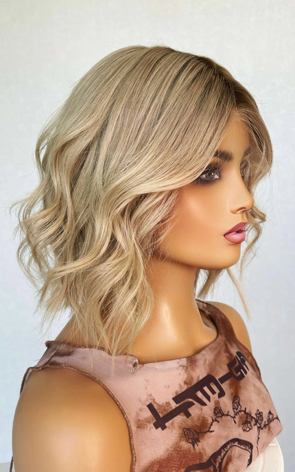 medical lace front human hair wavy blonde wig for women with hairloss made in australia.