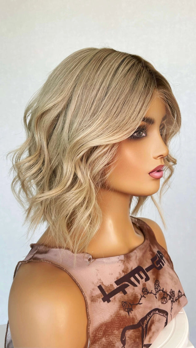 medical lace front human hair wavy blonde wig for women with hairloss made in australia.