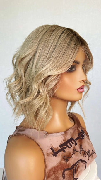 medical lace front human hair wavy blonde wig for women with hairloss made in australia.