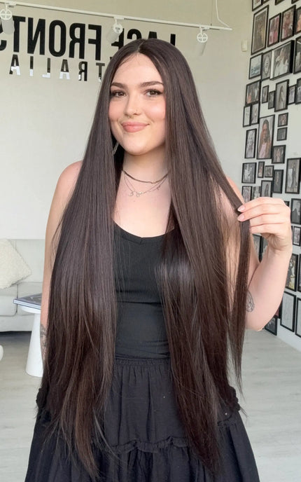 glueless dark brown lace front synthetic wig, for hairloss, alopecia, chemotherapy.