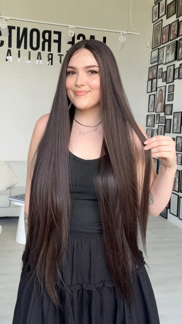 glueless dark brown lace front synthetic wig, for hairloss, alopecia, chemotherapy.