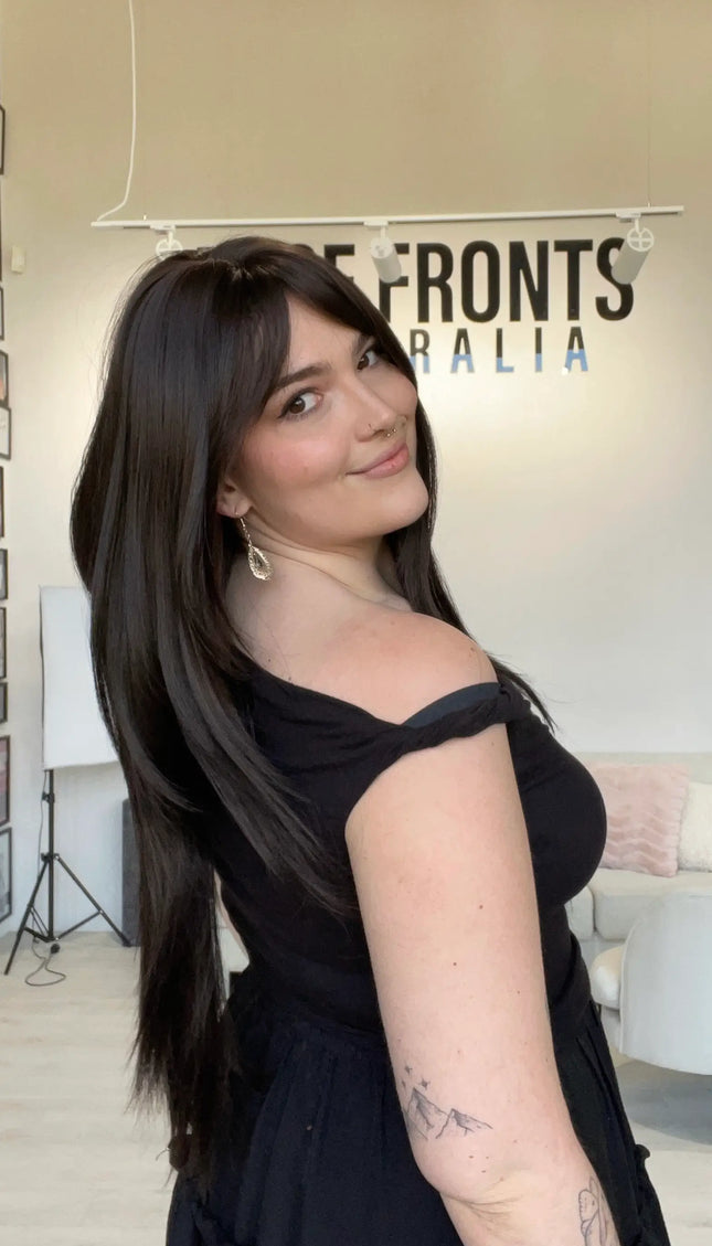 long layered dark brown heat safe synthetic wig for hairloss, australia.