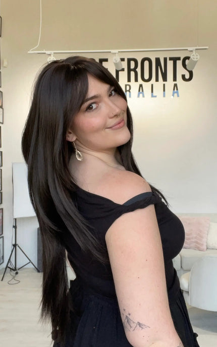 long layered dark brown heat safe synthetic wig for hairloss, australia.