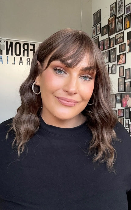 heat safe wavy cool brown fringe synthetic wig, 14 inches. gold coast australia.
