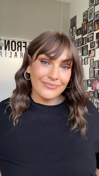 heat safe wavy cool brown fringe synthetic wig, 14 inches. gold coast australia.