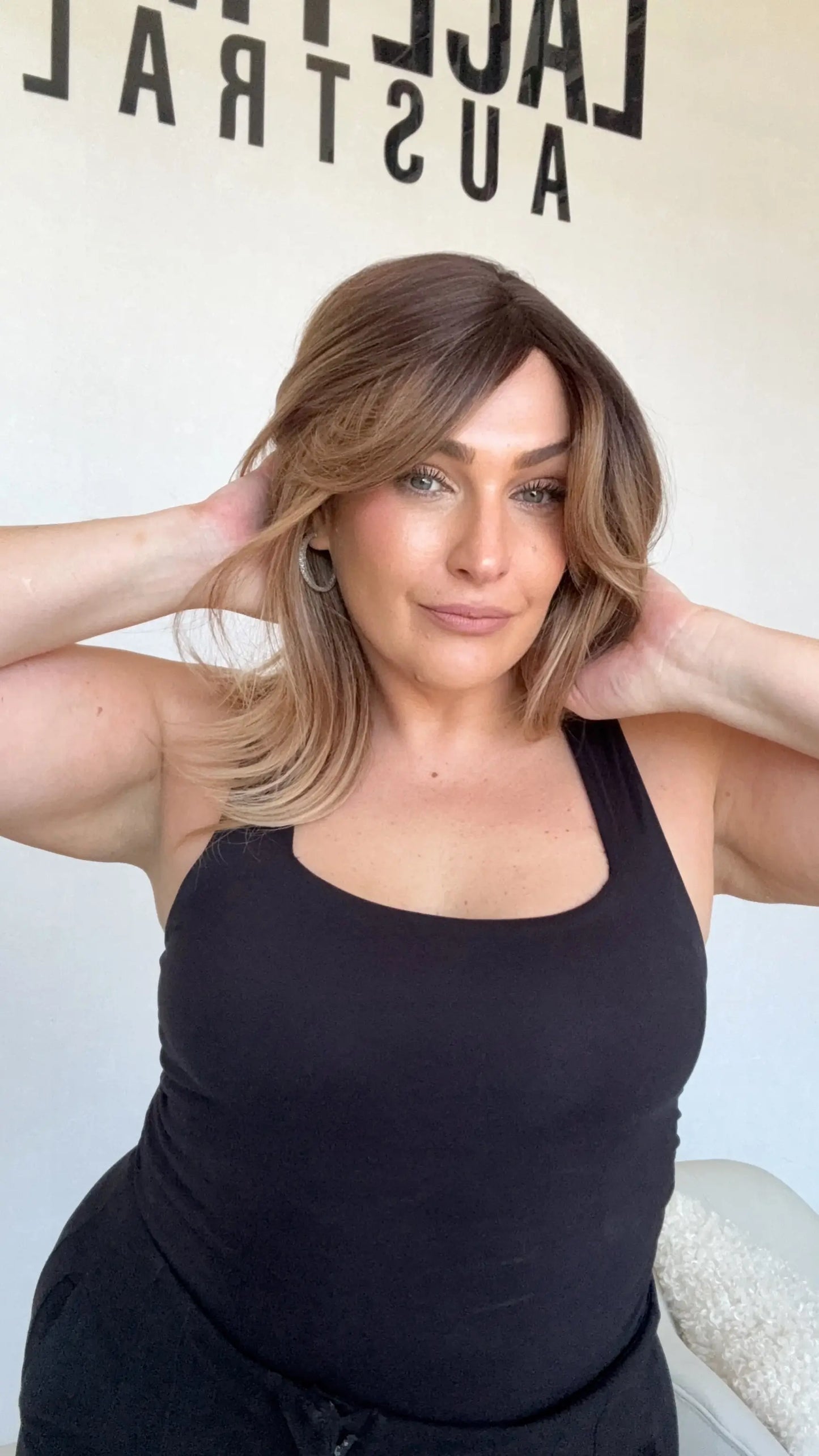 heat safe, glueless synthetic wig, australia best synthetics, layered hair with curtain bangs.