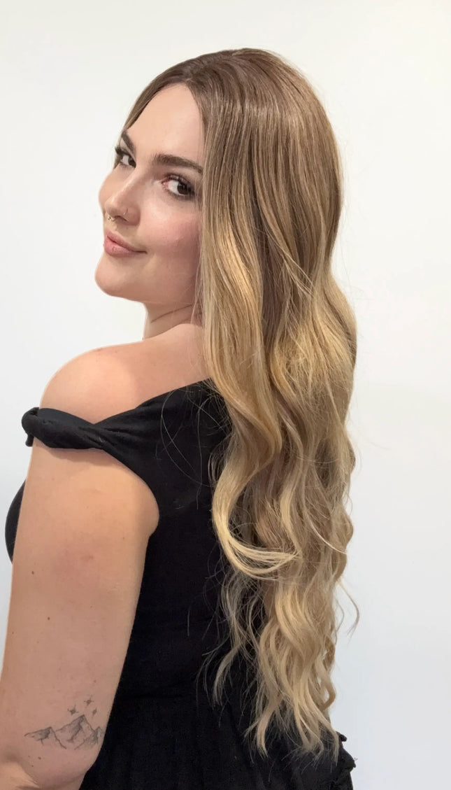 wavy golden ombre hair wig, heat safe synthetic gold coast australia.