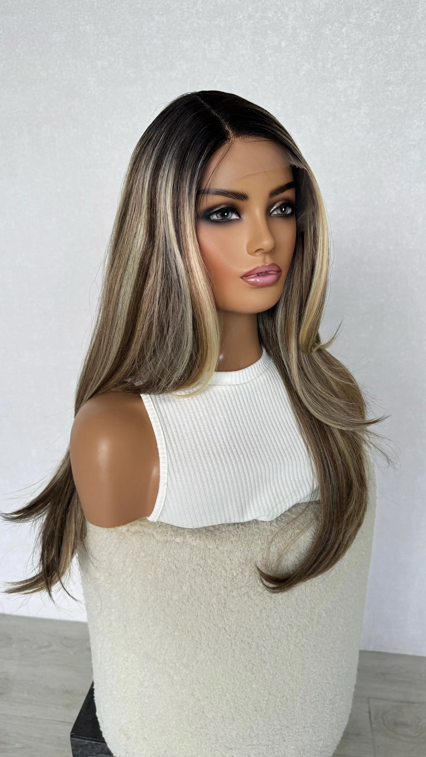 half hair back, long layered hair lacefront, t-part. heat safe wig australia
