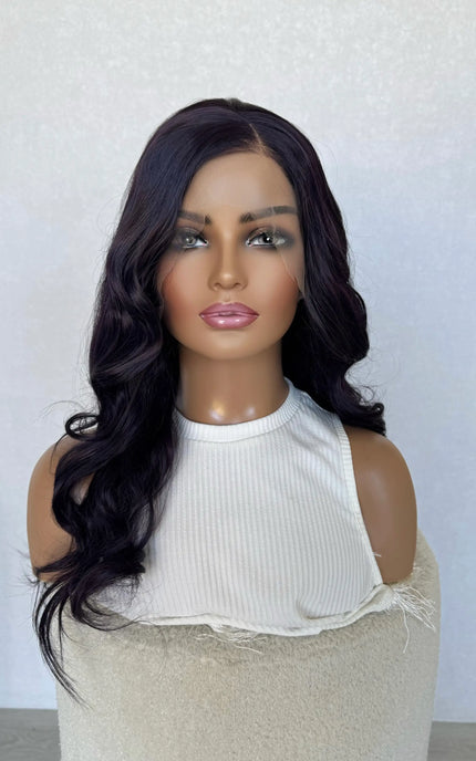 half hair back, dark purple wavy wig, heat safe, glueless synthetic australia.