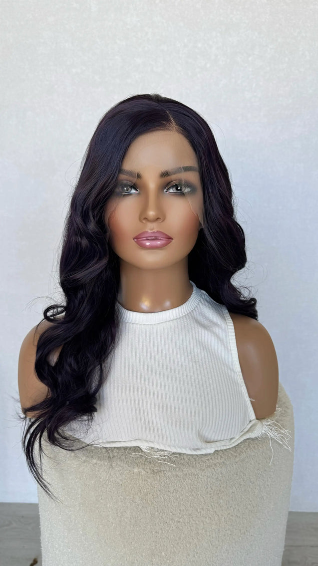 half hair back, dark purple wavy wig, heat safe, glueless synthetic australia.