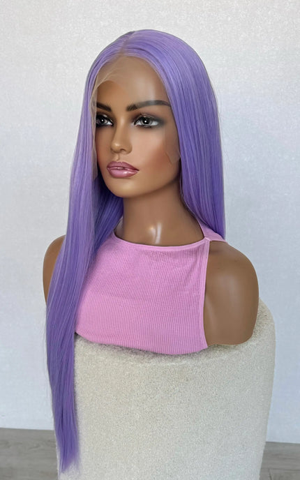 half hair back half forward. long length purple hair, lacefront synthetic glueless wig australia, heat safe hair 26-28 inch length.