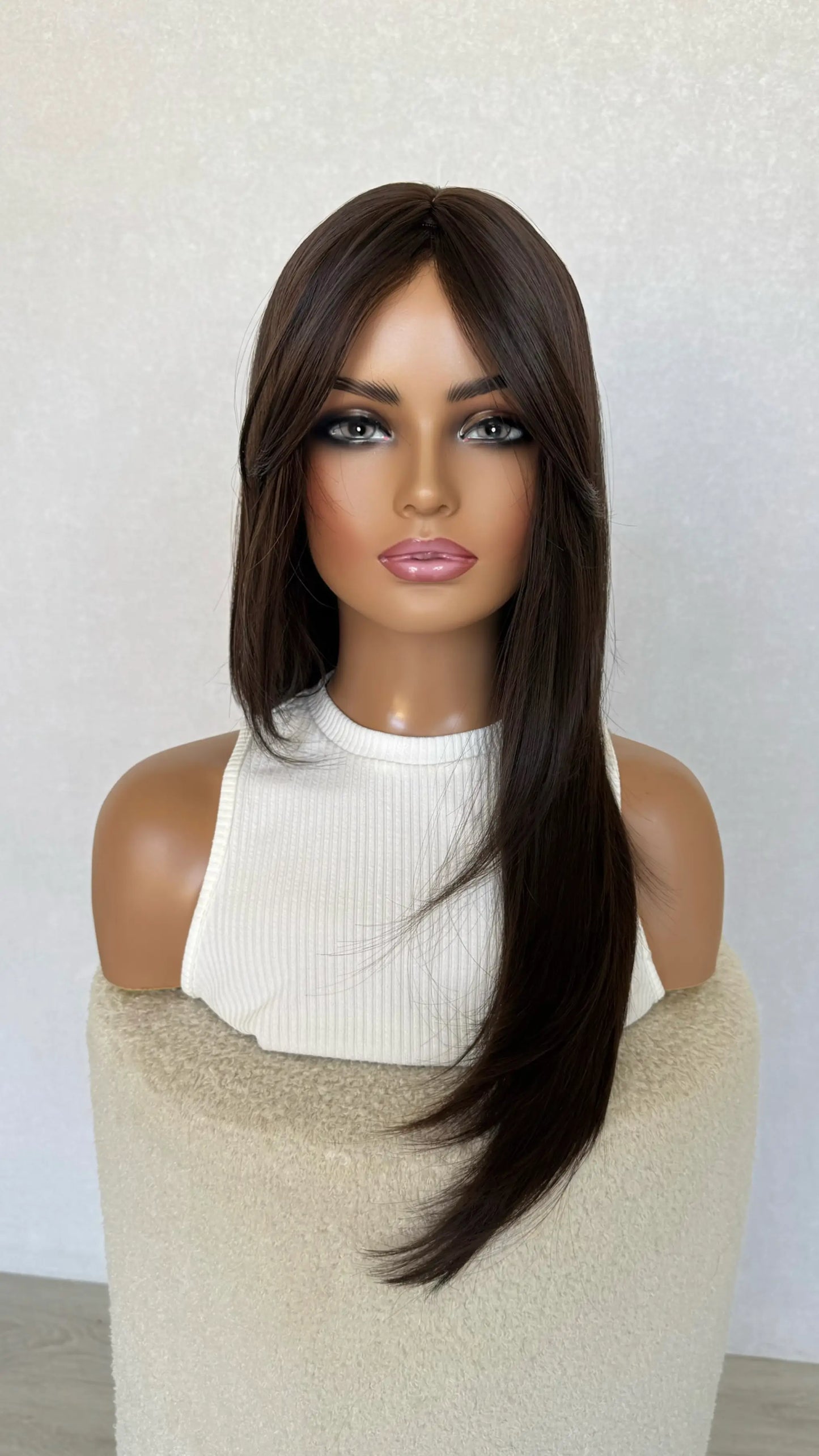 half hair back truffle fringe wig synthetic, heat safe synthetic hair australia, glueless wigs.