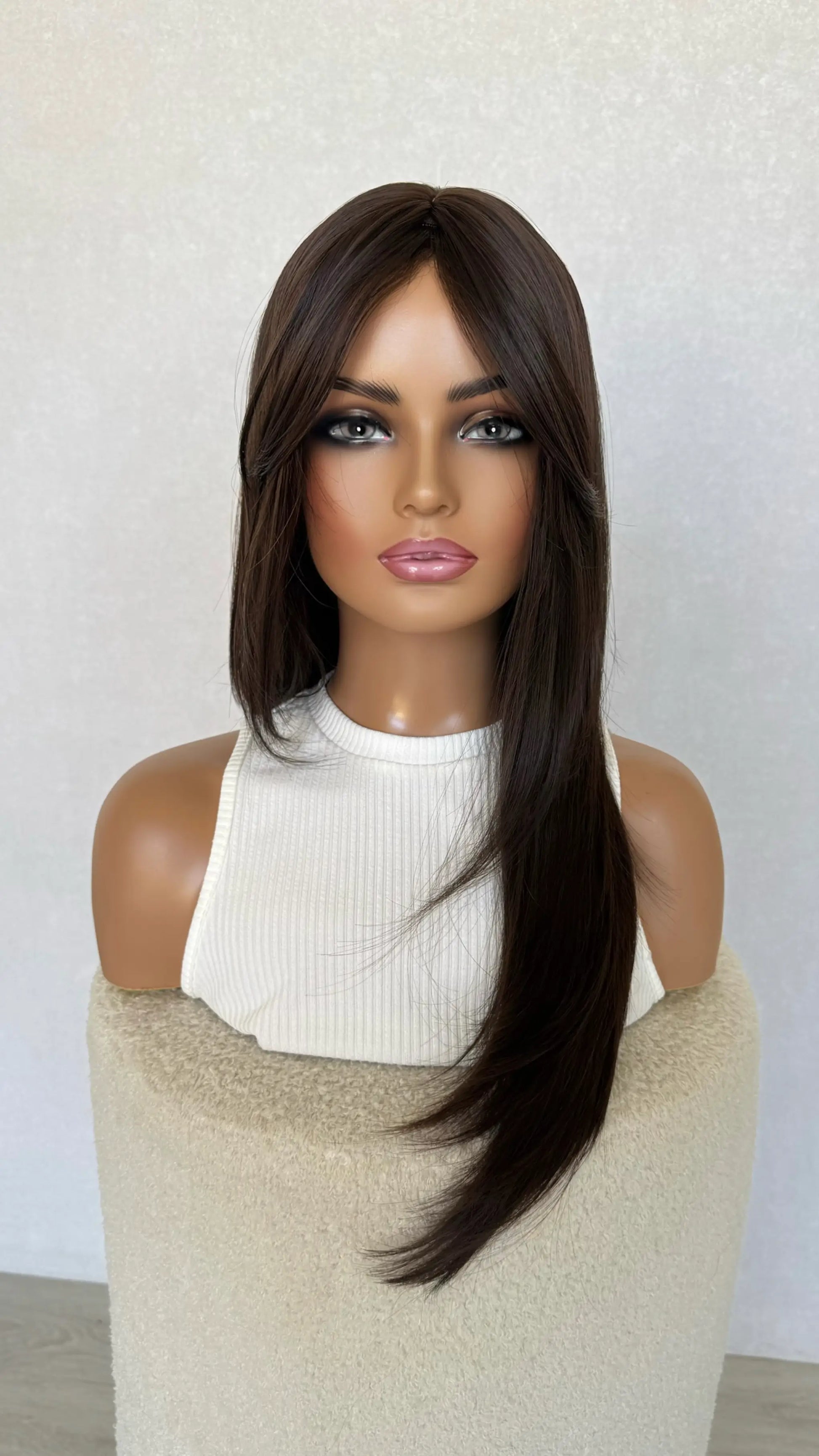 half hair back truffle fringe wig synthetic, heat safe synthetic hair australia, glueless wigs.