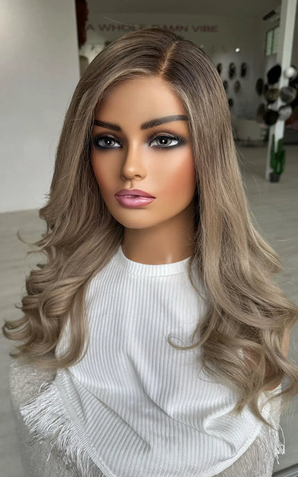 22 inch lace front wig, australia, long curled ash hair.