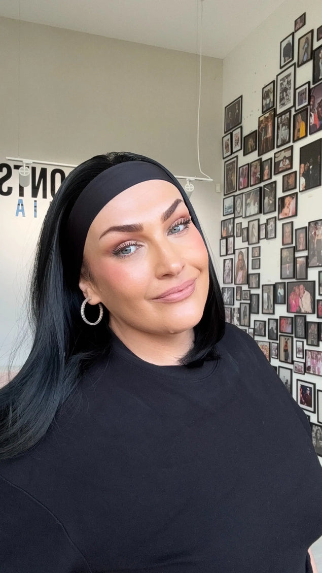 headband synthetic wig, black hair, 14 inch with headband, glueless synthetic wig, gold coast australia.
