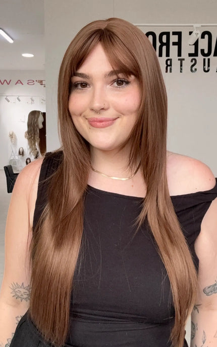 light weight layered copper hair beginner synthetic wig.