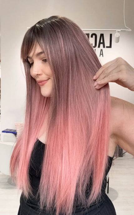 long length pink hair wig with a glueless cap for easy daily wear in australia.