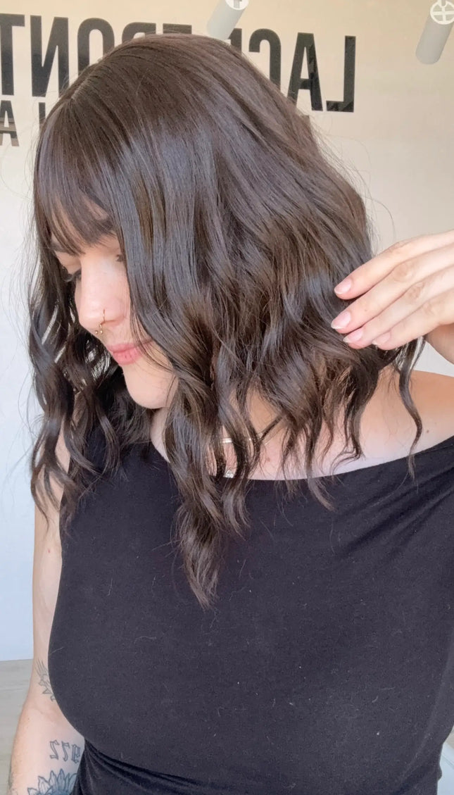 wavy natural dark brown synthetic wig for hairloss, australia.