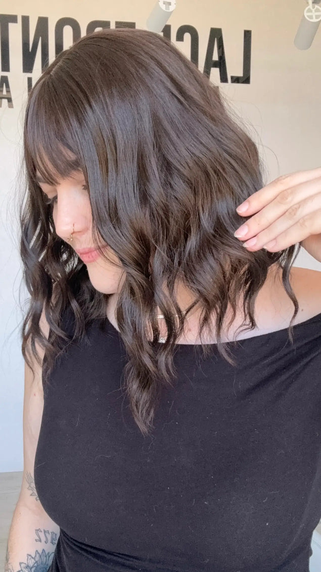 wavy natural dark brown synthetic wig for hairloss, australia.