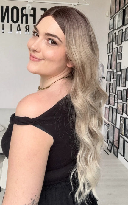 natural ash ombre synthetic wig australia, heat safe and glueless, long ash hair wavy