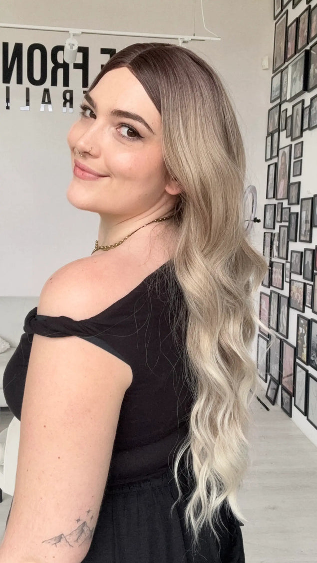 natural ash ombre synthetic wig australia, heat safe and glueless, long ash hair wavy