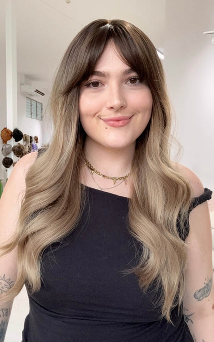glueless wig ash ombre fringe wig, ready to wear. midde part wig, gold coast australia.